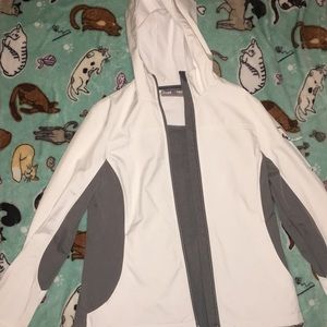 White and grey raincoat